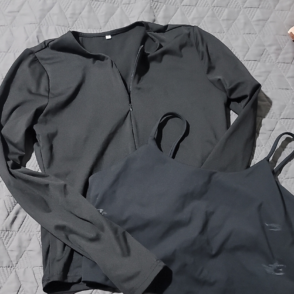 Black Long Sleeve Top and Cropped Tank